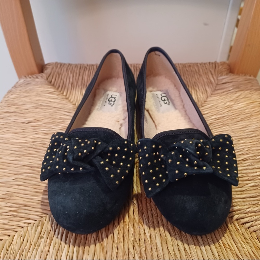 UGG Women's Black Studded Bow Flats